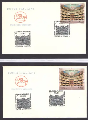 2013 RepubblicaTeatro Fenice n. 3496A und 3496 auf Ersttagsumschlag Pferd