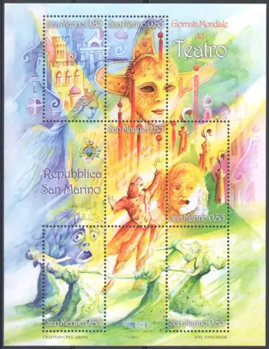 2011 San Marino, Welttheatertag, BF 112, Bogen mit 6 Werten, postfrisch **