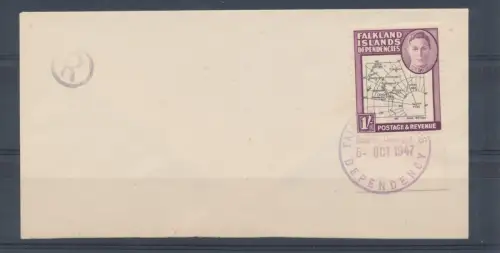 1946 Falkland Island Dependencies - S.G. G8c - 1 Scellino black and purple - Variety South Poke - su busta 6-10-1947