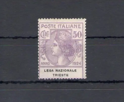 1924 Italien, Halbstaatliche Körperschaften, Nr. 45, 50 Cent lila, Lega Nazionale di Trieste, 1 Wert, MNH ** - Zertifikat Chilio