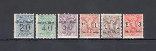 1924 SAN MARINO, Steuern und Überweisungen, Nr. 1/6, normale Zentrierung, MNH** - Zertifikat Enzo Diena