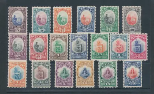 1929-35 SAN MARINO, Nr. 141/158, Ansicht, Palazzo del Consiglio e Busto Libertà - Garantiezertifikat De Simoni - MNH **