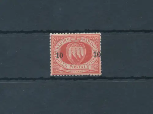 1892 SAN MARINO, Nr. 11, 10 Cent auf 20 Cent rot - Garantiezertifikat Philatelia De Simoni - MNH **