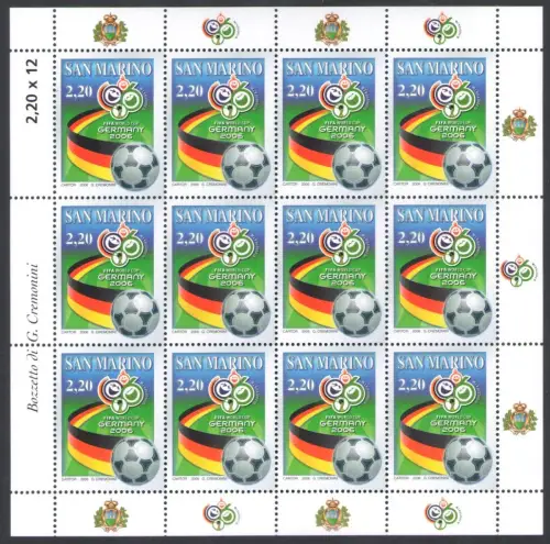 2006 San Marino, Deutschland Weltmeister, Nr. 2102 - Kleinbogen aus 12 Serien, postfrisch **