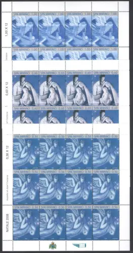 2008 San Marino, Natale - Noel - Christmas, Nr. 2209/11 - 3 Kleinblätter 12 Werte mit Barcode, postfrisch**