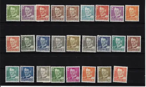 1948-53 DÄNEMARK, König Friedrich IX., Ordentliche Serie, # 315/31C, 26 Werte, postfrisch**