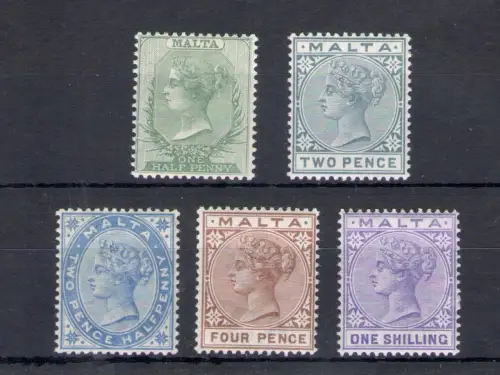 1885 MALTA, Stanley Gibbons Nr. 20-29 (Nr. 21), 5 Werte - MLH*