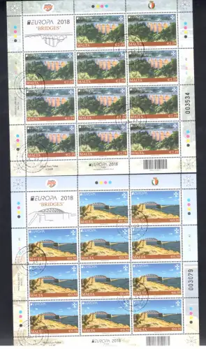 2018 EUROPA CEPT, Malta - 2 Kleinblätter von 10 Serien, Brücken, GEBRAUCHT