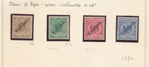 1899 - 1900 Caroline - Yvert n. 1/4 - Karolinen Aufdruck schräg zu 48. - II. Typ - MLH*