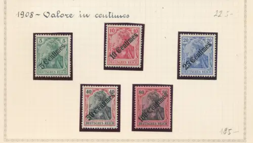 1908 Levante - Deutsche Kolonien - Yvert Nr. 52/56 - Wert in Centimes - MH* - Signatur G. Oliva