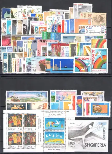 1995 EUROPA CEPT, kompletter Jahrgang 50 Länder, 93 Werte + 3 Zettel - postfrisch **
