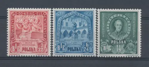 1946 POLEN, Nr. 445/47 - International Office Education - Serie von 3 Werten, - MNH** - Hervorragende Qualität