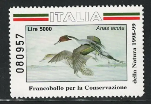 1998-99 Italien, Ente, Anas Acuta, Lire 5.000 Alto Valore, MNH **