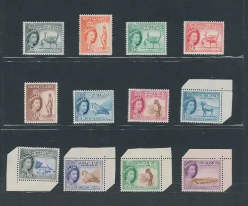 1953 Somaliland - Bildnis Elisabeth II - Stanley Gibbons Nr. 137/148 - 12 Werte - postfrisch** - Viele Bogenwinkel