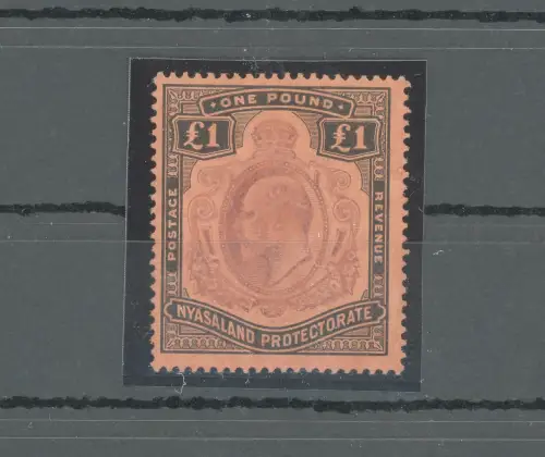 1908 Nyasaland Protectorate - Stanley Gibbons Nr. 81 - £ 1 lila und schwarz - papierrot - MH*