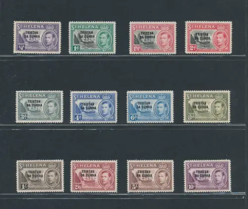 1952 TRISTAN da CUNHA - Stanley Gibbons Nr. 1/12, ST. HELENA Überdruckt - Bildnis Georg VI., 12 MH-Werte*