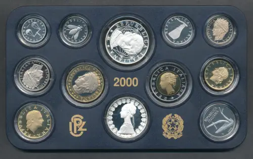 2000 Italien, Republik, Divisionsmünze kompletter Jahrgang, Spiegelfund