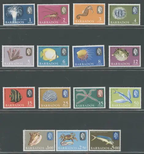1966-69 BARBADOS, Stanley Gibbons Nr. 342/355a - Elizabeth II. - 15-Werte-Serie, postfrisch **