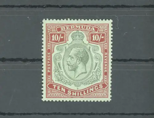 1924-32 BERMUDA, Stanley Gibbons Nr. 92, GEORGE V Portrait, 10s. grün und rot/hellsmaragd, postfrisch**