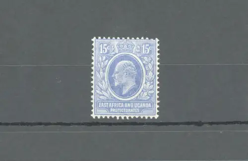 1907-08 Ostafrika und Uganda Protektorat - Stanley Gibbons Nr. 39 - 15 Cent hellblau - postfrisch **