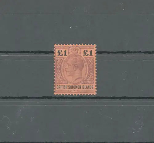 1914-23 British Solomon Island, Stanley Gibbons Nr. 38, 1 Pfund lila und schwarz, Giorgio V - MLH*