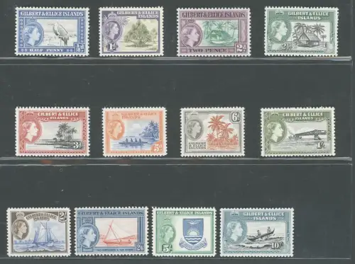 1956-62 Gilbert & Ellice Islands, Stanley Gibbons Nr. 64-75, Serie mit 12 Werten, MLH*