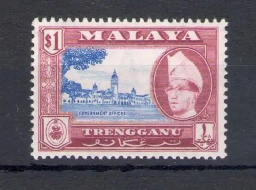 1957-63 Malaysische Staaten - Trengganu - Stanley Gibbons Nr. 97 - 1$ Ultramarin und rotviolett - postfrisch**