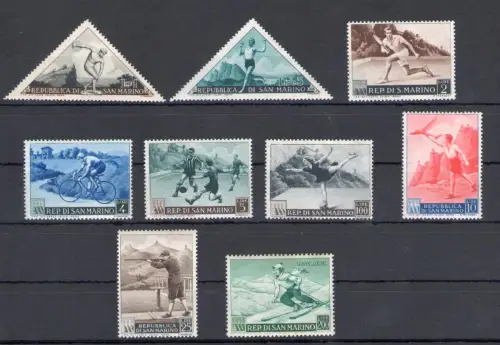 1953 SAN MARINO, Sport 1 - Sächsischer Katalog Nr. 391-98 + PA 111 - 9 Werte - postfrisch **