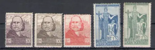 1924 SAN MARINO, 75. Jahrestag des Rückzugs von Garibaldi aus San Marino, Nr. 98-102 - 5 Werte - postfrisch **