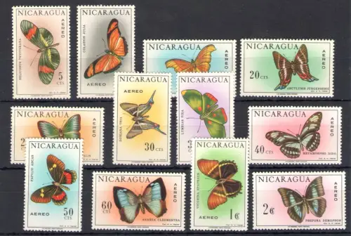1967 Nicaragua, Schmetterlinge - Yvert Nr. 575-86 - 12 Werte - postfrisch **