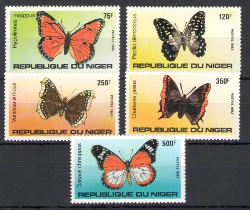 1983 Niger Republik, Schmetterlinge - Yvert Nr. 625-29 - 5 Werte - postfrisch **