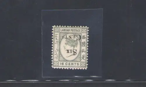 1892 LABUAN - North Borneo - Stanley Gibbson n 50a - 6 cent on 16 cents - Umgekehrter Aufdruck - MH* - Martin Eichele Zertifikat