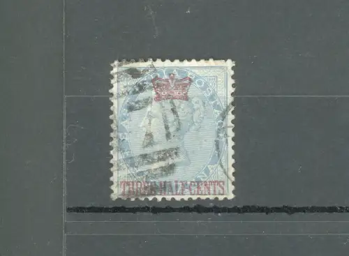 1867 Straits Settlements, Stanley Gibbons No.1 - Regina Victoria - 1 1/2 on 1/2 a. blue - Gebraucht
