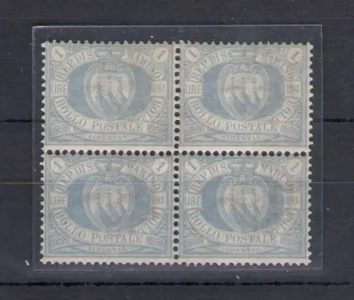 1894 San Marino, Sächsischer Katalog Nr. 31 - 1 Übersee-Lira Viererblock - postfrisch** - Raybaudi Gold Zertifikat