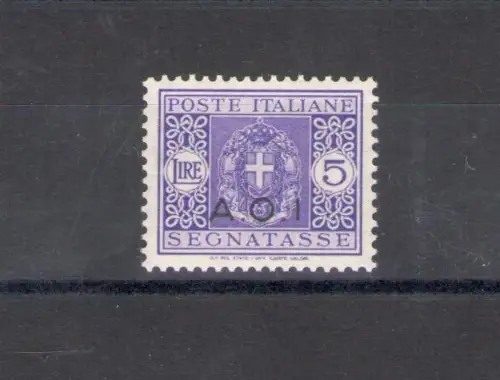 1939-40 A.O.I. - Colonie Italiane - Segnatasse n. 11a - A.O.I ohne Punkt nach I - Sorte - MNH** - Signatur auf der Rückseite Raybaudi