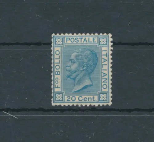 1867 Italien - Königreich, 20 Cent hellblau, Turiner Auflage, Nr. T26 - Signatur auf der Rückseite im weiteren Sinne Giulio Bolaffi - postfrisch **