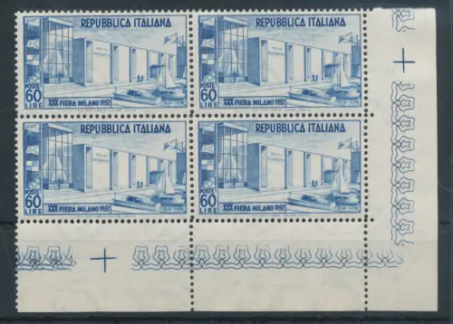 1952 Italien - Republik, 30 Fiera di Milano - 1 Wert, Nr. 685, gute sehr gute Zentrierung, postfrisch ** - Viererblock - Bogenwinkel