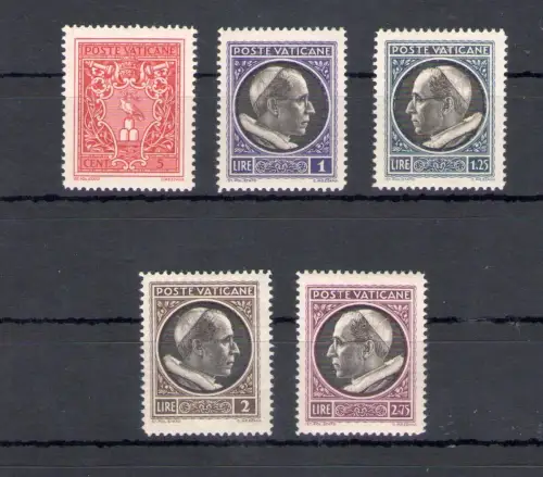 1940 Vatikan, neue Briefmarken, kompletter Jahrgang, 5 Werte, postfrisch **