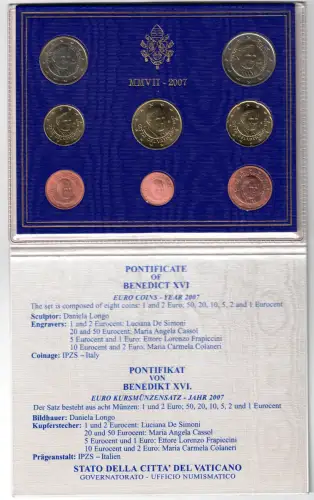2007 Vatikan, kompletter Jahrgang, Offizielle Münzserie, FDC