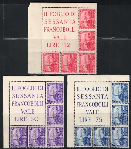 1939 Italien, Königreich, Eckblock Eisenbahnen # 11/13, postfrisch **