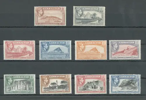 1938-51 Gibraltar, Stanley Gibbons Nr. 121-31, Serie unvollständig, MH*