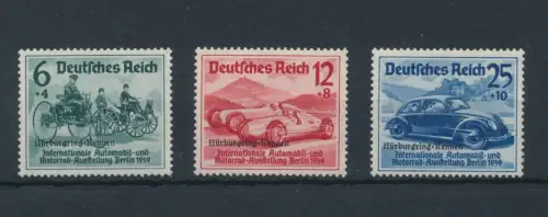 1939 Deutschland - Reich, Internationale Automobil-Ausstellung, Aufdrucke Nürburgring - Rennen - Nr. 629A/629C, 3 Werte - MH*