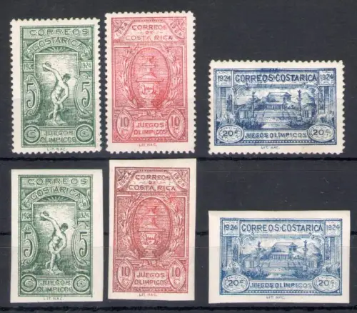 1924 Costarica - Sportliche Zentralamerikanische Olympische Spiele - Yvert Nr. 133/35 Entzahnt und ungezahnt - 6 Werte - MH*