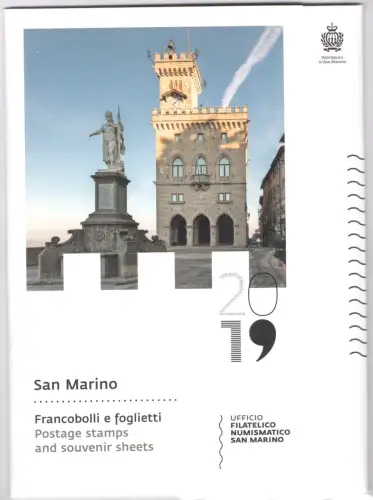 2019 San Marino, Offizielles Jahresbuch der Philatelieausgaben, Briefmarken, Bogen - postfrisch **