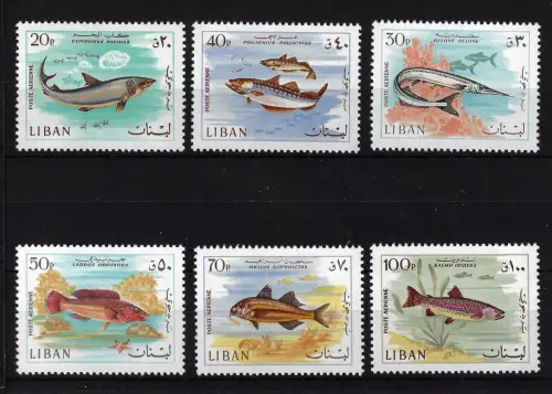 1968 Libanon - Luftpost Yvert Nr. 436-41 - Fische - 6 Werte - postfrisch **