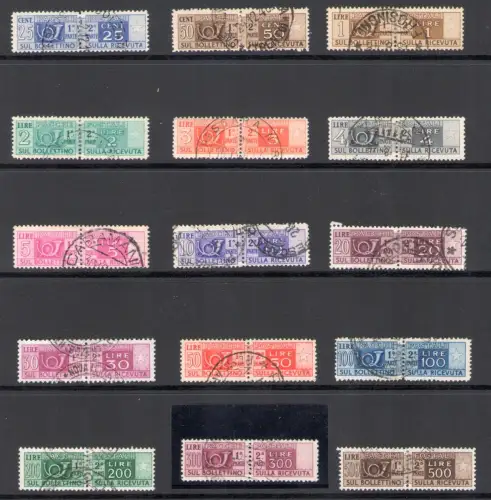 1946-51 Italien - Republik - Postpakete Nr. 66/80 - Wasserzeichen Rad - 15 Werte - Gebraucht