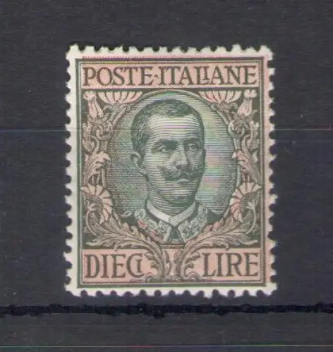 1910 Italien - Königreich, Nr. 91, 10 Lire oliv und rosa, Typ Floral - postfrisch **