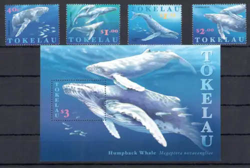 1997 Tokelau, Wale und Delfine - Nr. 242/45 + BF 17 - POSTFRISCH**