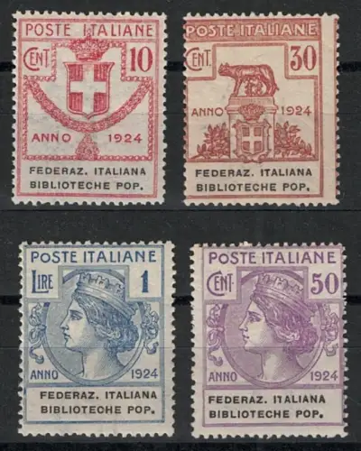 1924 Italien, Halbstaatliche Körperschaften, # 34/37 Federazione Biblioteche Popolari, MNH **