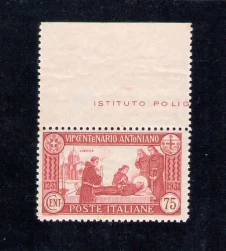 1931 Italien, Nr. 299 Sant'Antonio, 75 Cent Karmin, gezähnt 12, postfrisch**